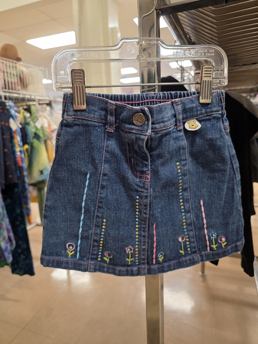 Disney Winnie The Pooh Dark Blue Denim Girls' Embroidered Skirt